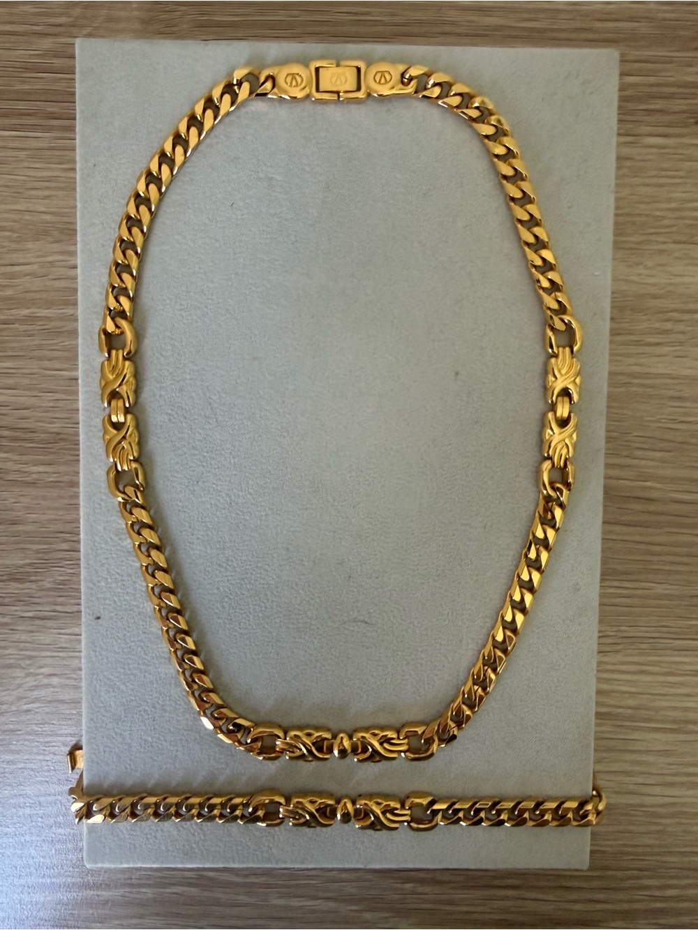 Vintage Valentino Garavani Gold Tone Chain Necklace and Bracelet Set